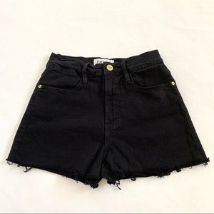 Frame Denim High Rise Distress Black Jean Shorts